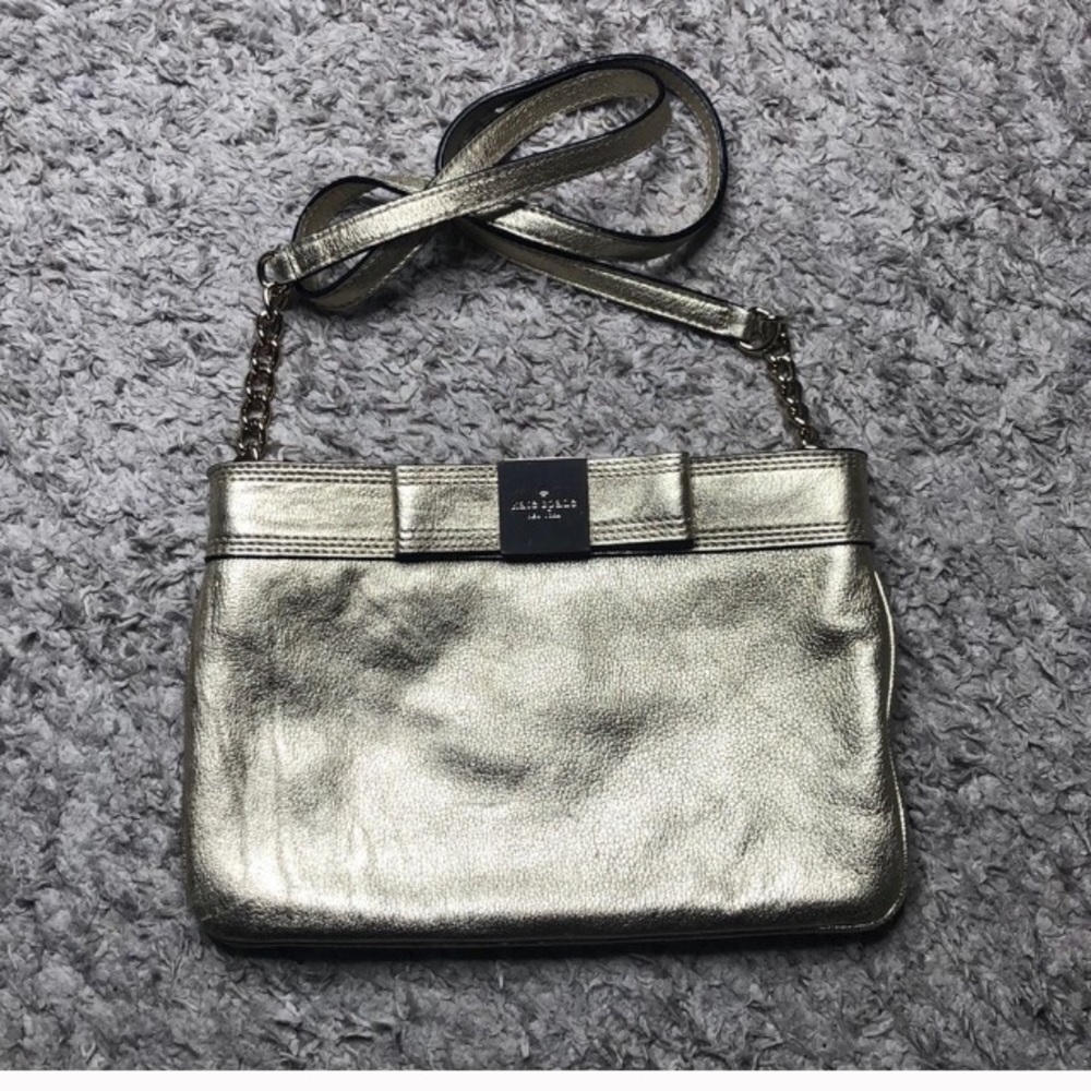 Kate spade gold leather crossbody bow bag/purse
